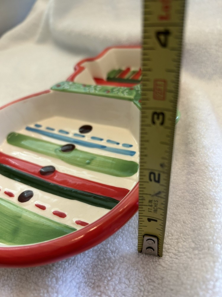 VINTAGE CERAMIC SNOWMAN TWO SECTIONED SERVING TRAY