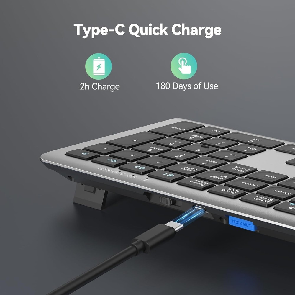 Bluetooth Keyboard Rechargeable, 4-Device Free Switching (2.4G+BT)