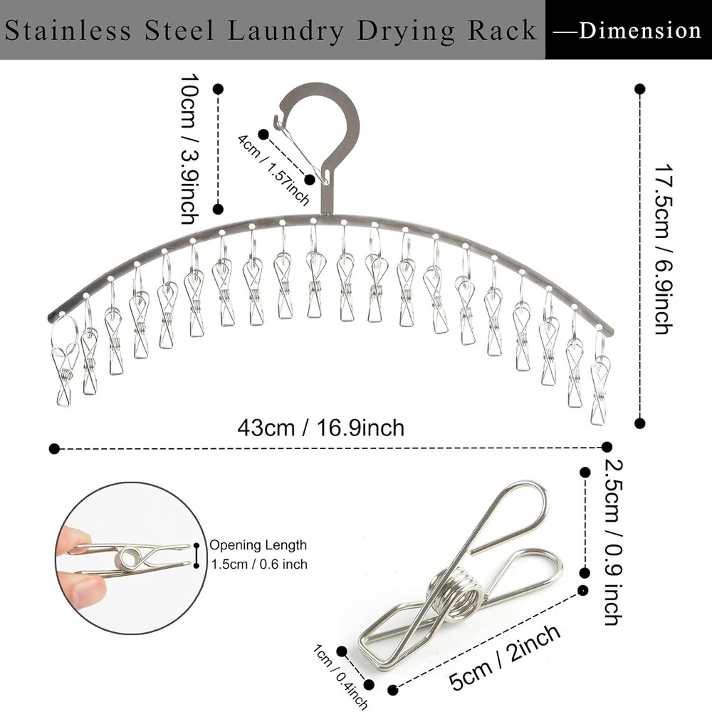 2 Pack Stainless Steel Laundry Drying Rack Windproof Clothes Hangers