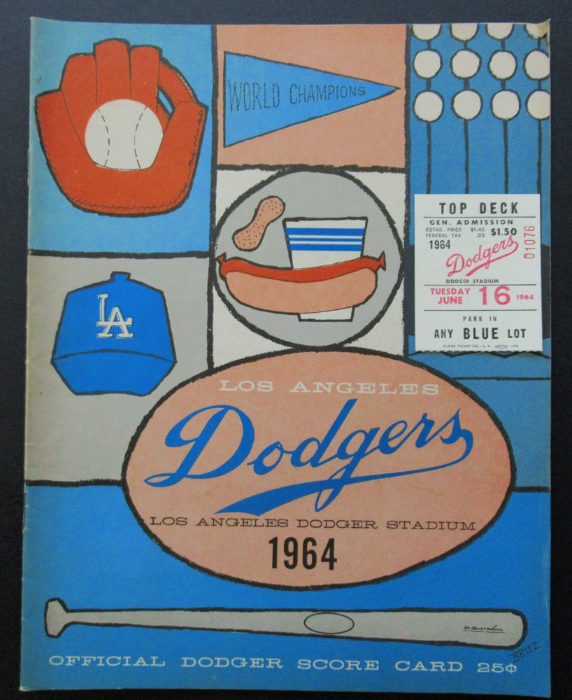 1964 Dodgers vs Braves Ticket & Program, Don Drysdale 132 Career Win