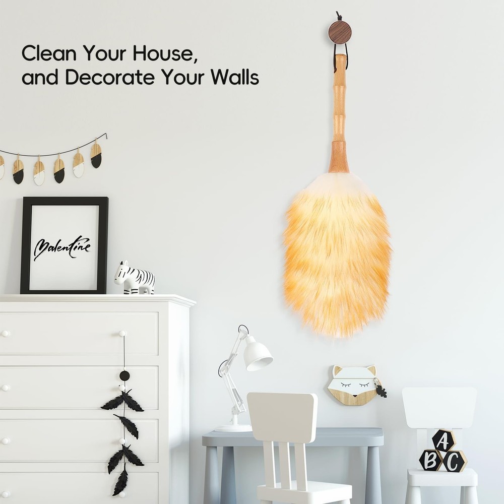 Feather Duster, Lambswool Duster for Cleaning,with Solid Wooden Handle,Leathe...