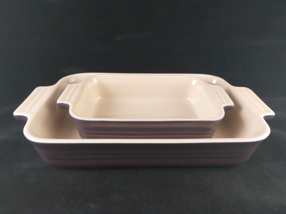 2 Le Creuset Purple Ceramic Rectangular Casserole Baking Dishes, 10-12