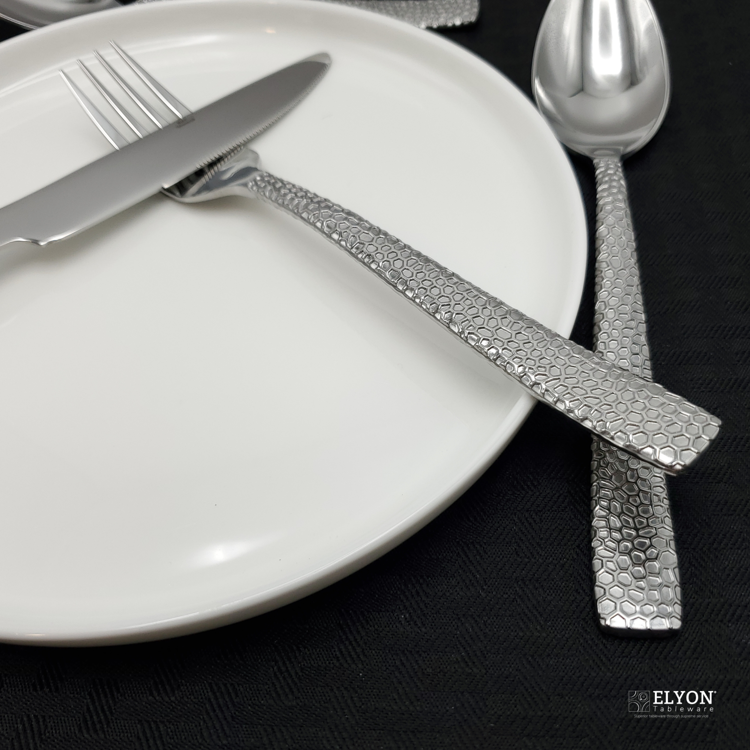 Elyon Crown Hammered Reflective Silver 20-Piece Flatware Set Stainless Steel