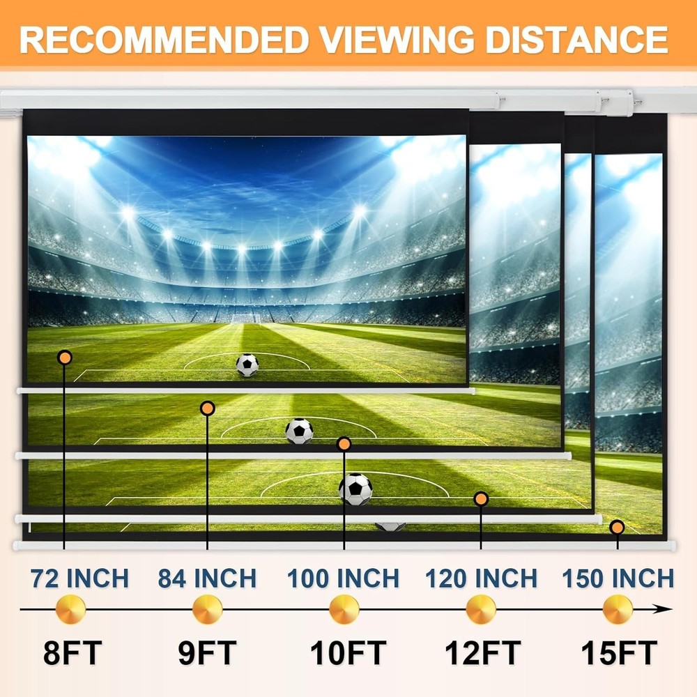 150" Projector Screen Motorized 16:9, 4K HD Pull Down 150 INCH 16:9