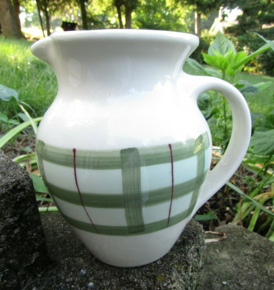 HARTSTONE POTTERY LARGE PITCHER Green Plaid Design