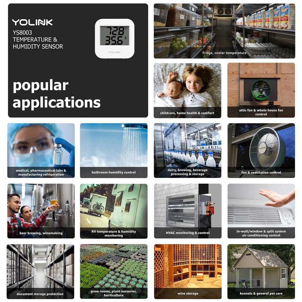YoLink Smart Wireless Temperature & Humidity Sensor, 3-Pack, Wide Temp Range ...