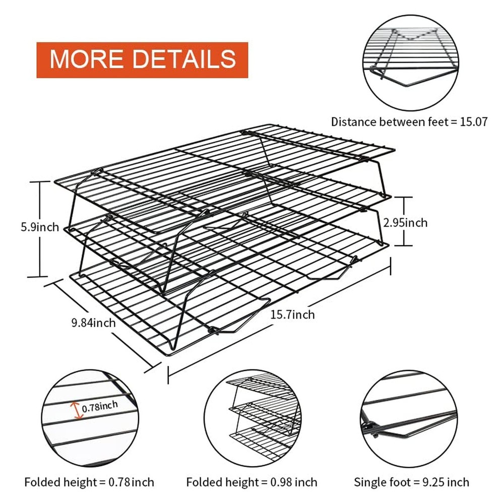 3-Tier Stackable Cooling Racks, Stainless Steel Wire Rack Baking Rack Oven Ra...