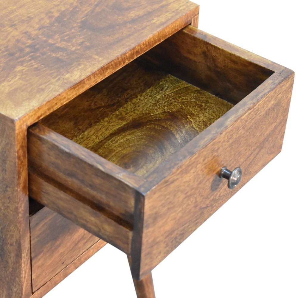 Solid Wood Mini Nightstand, 2-Drawers, Chestnut, Dark Brown