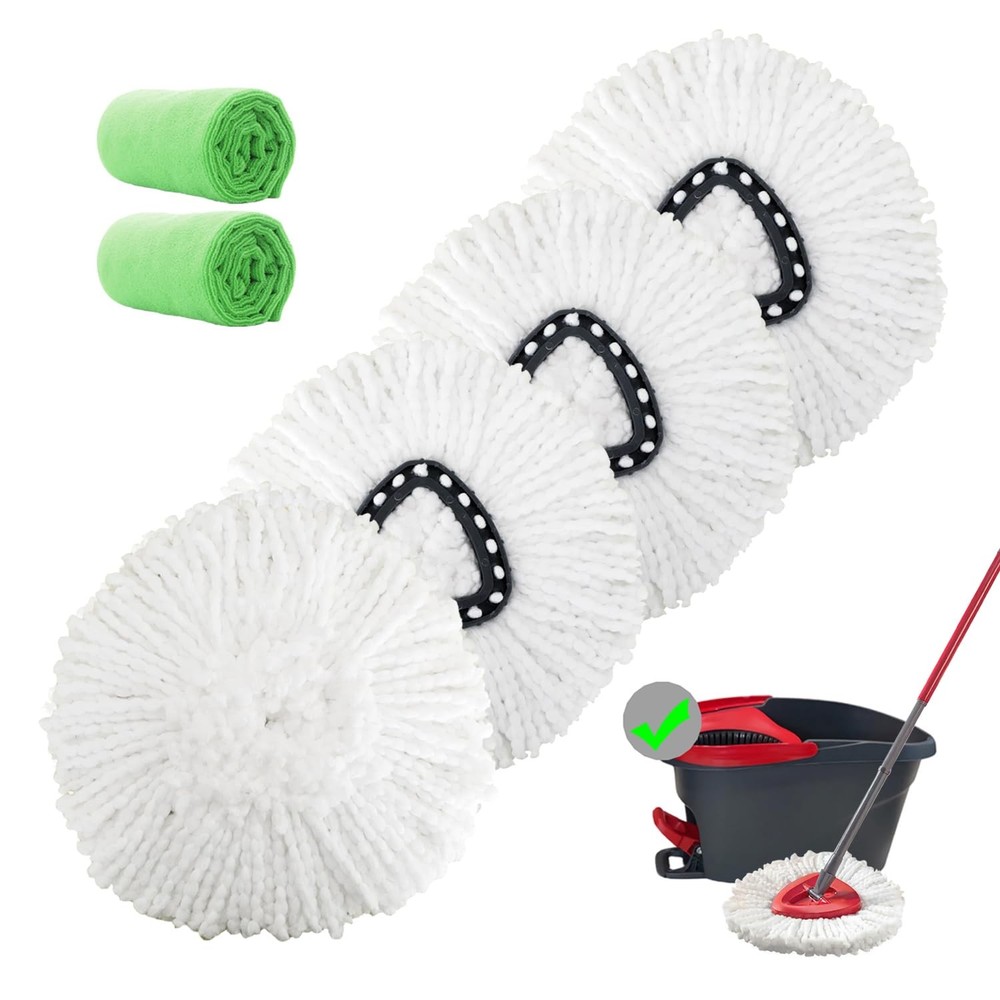 Microfiber Spin Mop Heads 4 Pack, Refills for Hard Surfaces, White