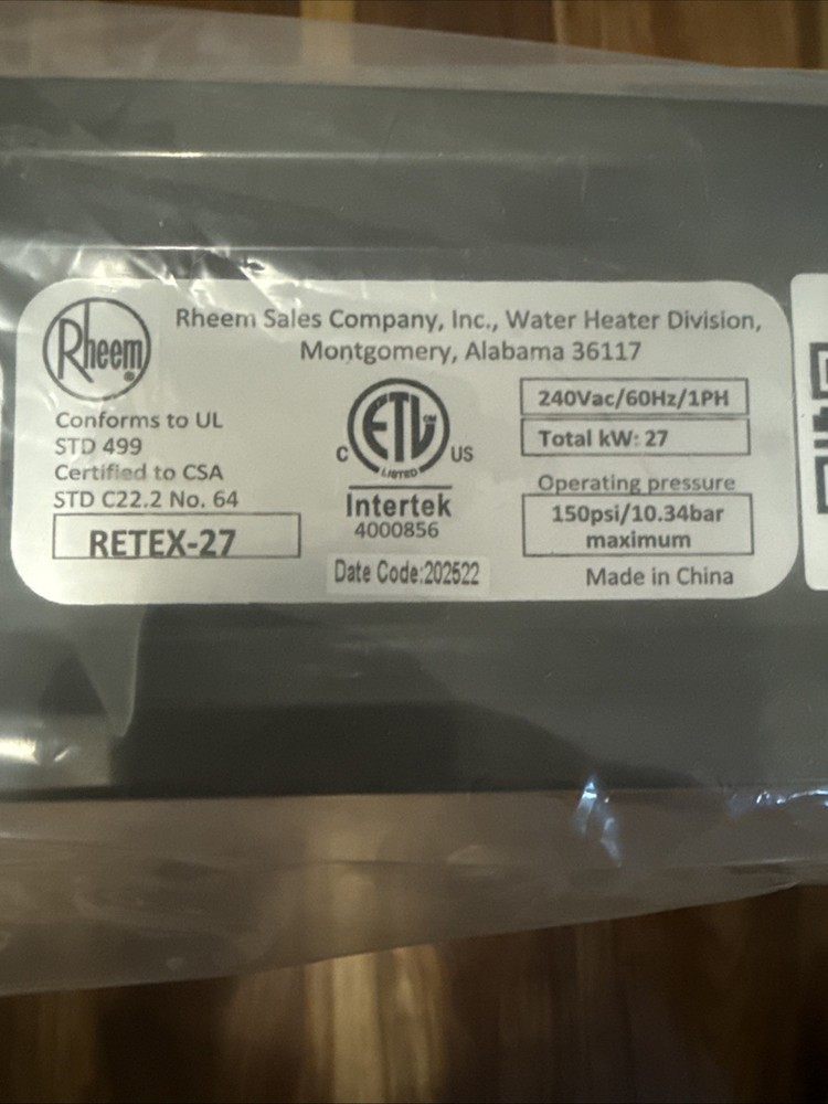 Rheem Retex-27 (27kW) Electric Tankless Water Heater Retex 27 (New Open Box)