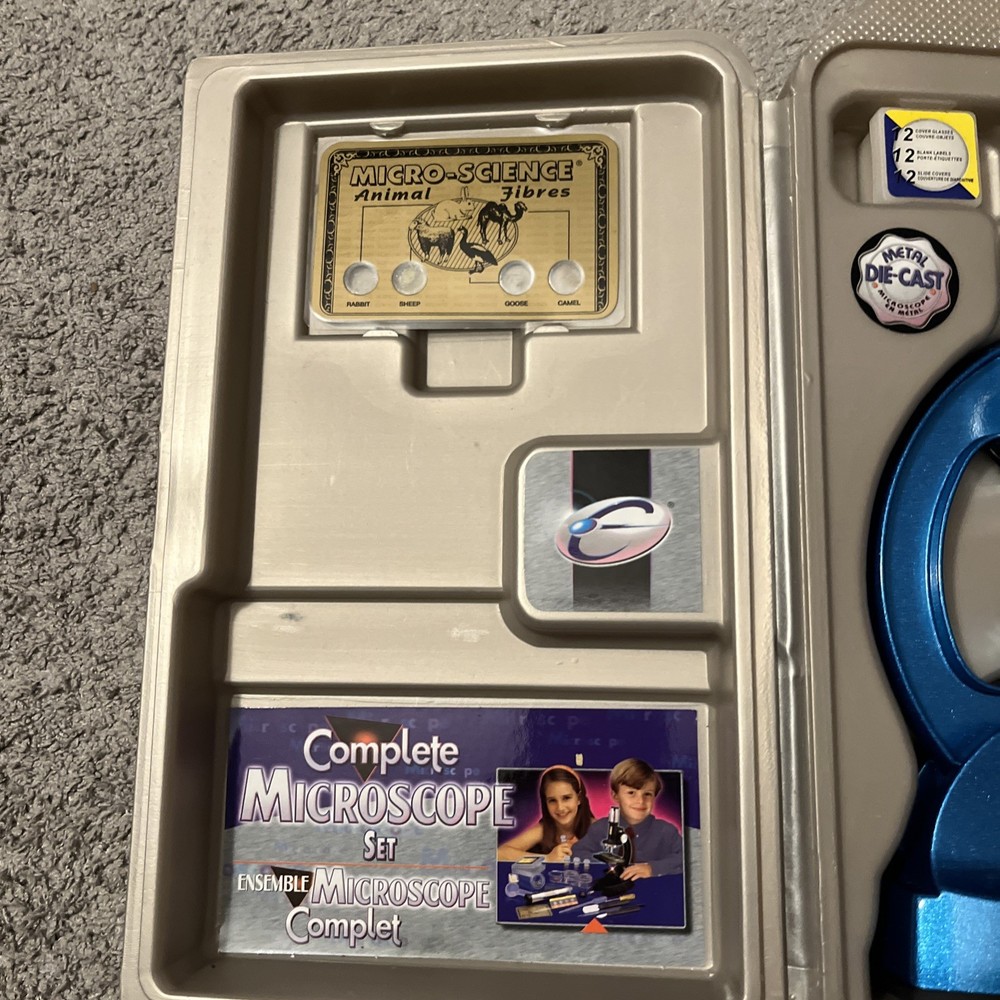 Micro-Science Complete Microscope Set Kids Science Kit Animal Fibers Tools Case