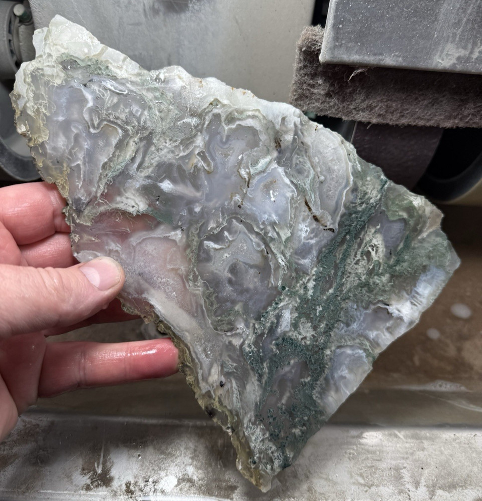 Green moss agate India slab Cabbing Lapidary