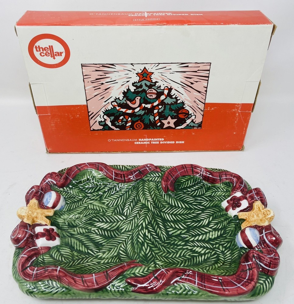 The Cellar O’Tannenbaum Handpainted Ceramic Tree Divided Dish FD004