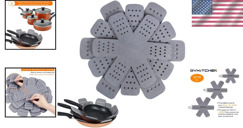 Pan Protectors Set of 6 Larger Thicker Felt Star Pattern for Stackable Cookware