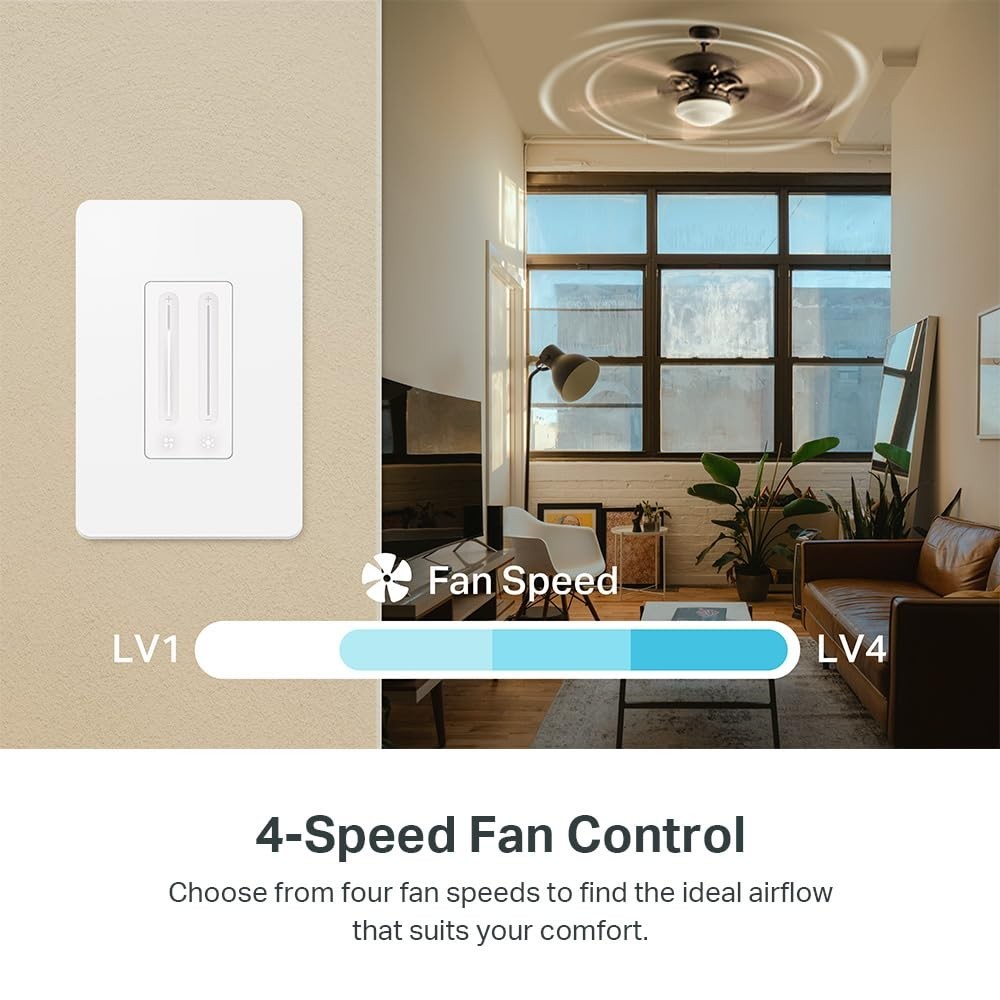 Ceiling Fan Control & Dimmer Switch Adjustable 4-Speed Fan & Brightness Control