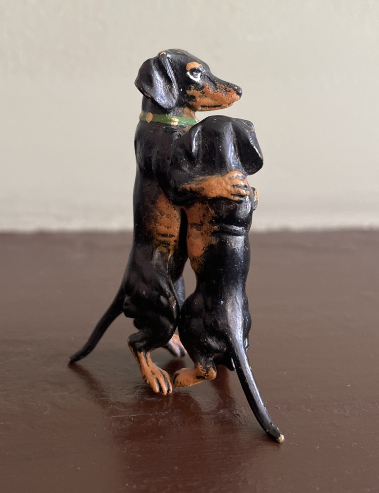 Vienna Bronze Cold Painted Two Dachshunds Dancing Hugging Embrace