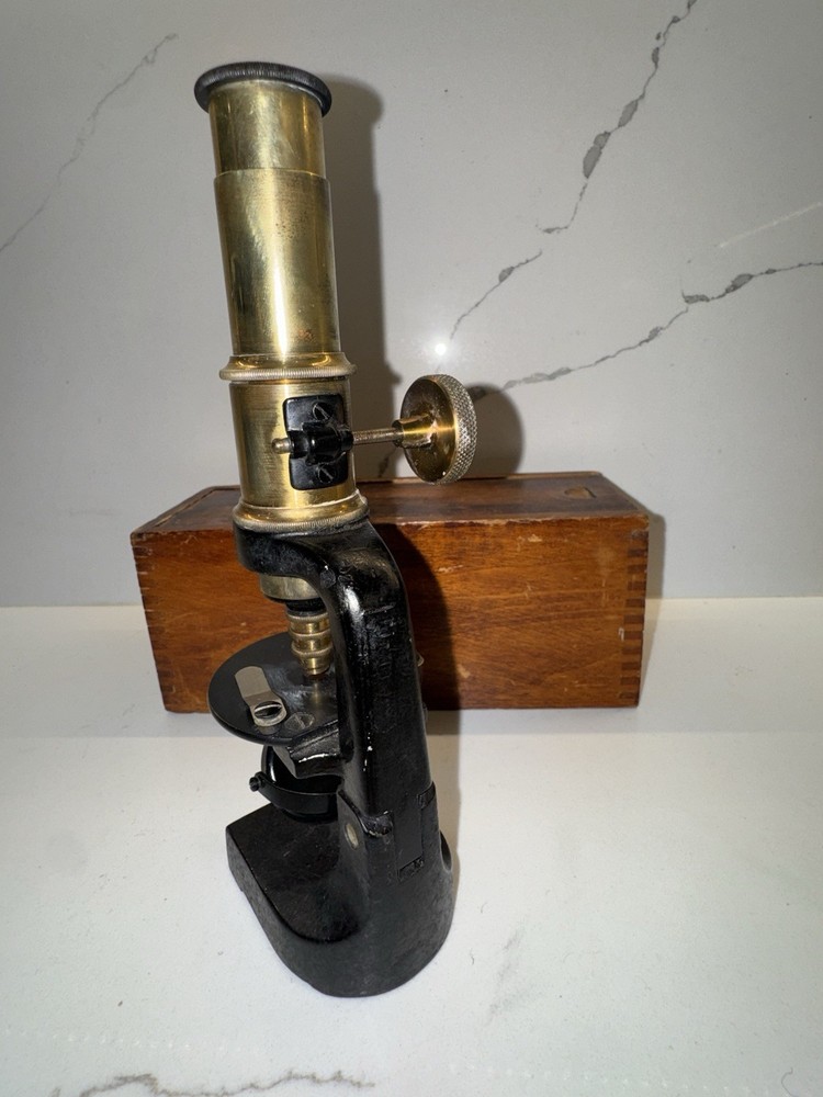 Vintage unbranded cast iron Microscope Germany Brass Black Microskope