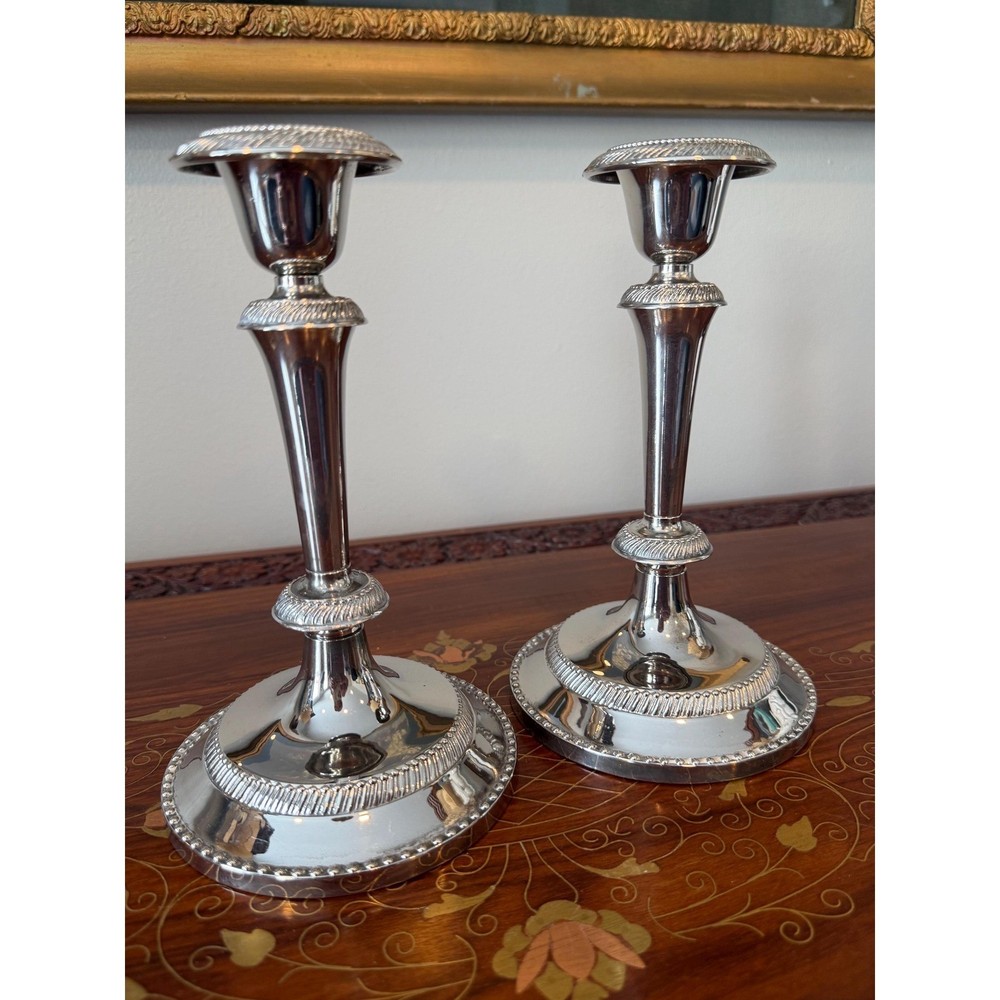 Vintage Silver Plate Candlestick Pair • Neoclassical Taper Holders 7.75"