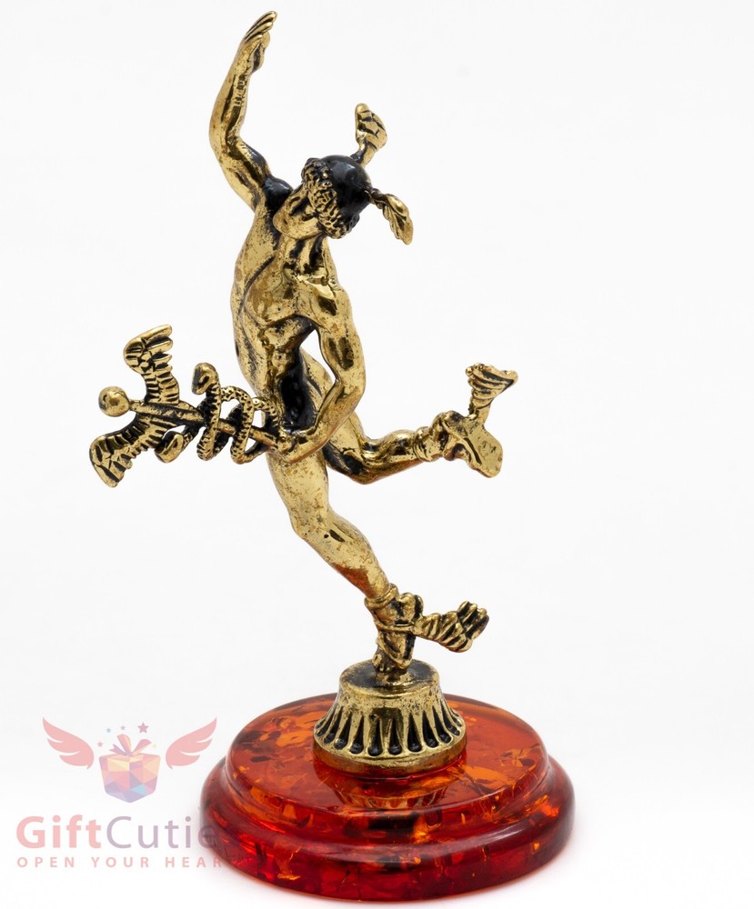 Solid Brass Amber God of Commerce Hermes or Mercury Figurine IronWork