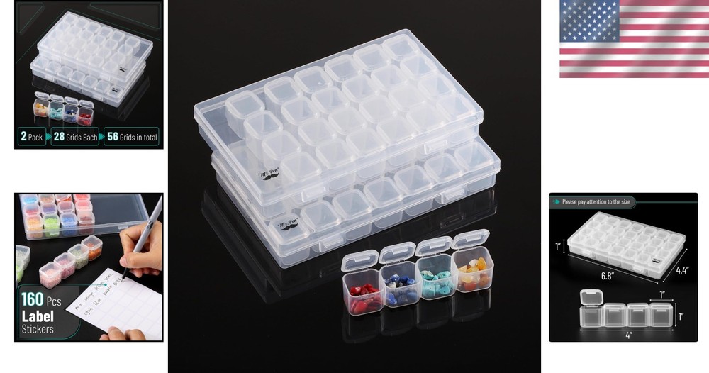 Elegant 28-Compartment Bead Storage Containers, 2 Pack with 160 Label Stickers
