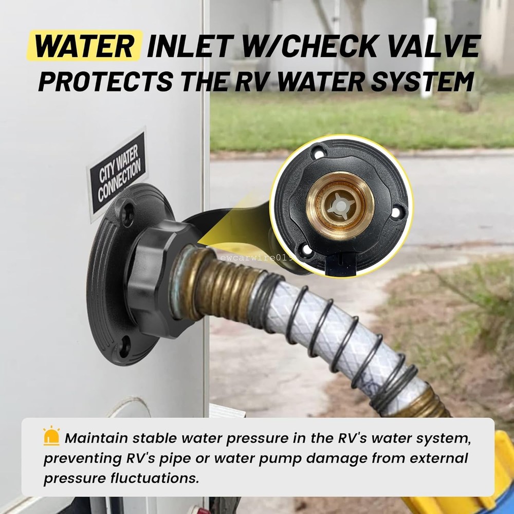 RV City Water Inlet Kit With Check Valve Flange Lead-free Brass Hose Connector