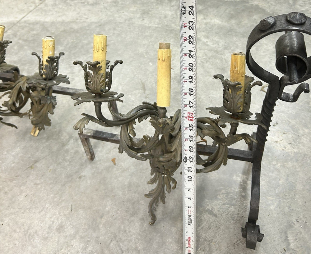 Vintage Gilt Bronze Style Wall Sconces 3 Light Rococo Hollywood Regency PAIR