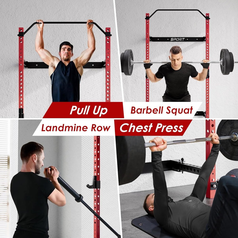 Foldable Wall Mount Squat Rack Space Saving Power Cage for Full Body Training