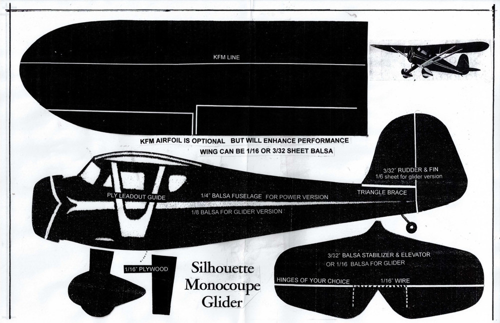 1/2 A  Monocoupe  hand launch glider Model airplane plans only