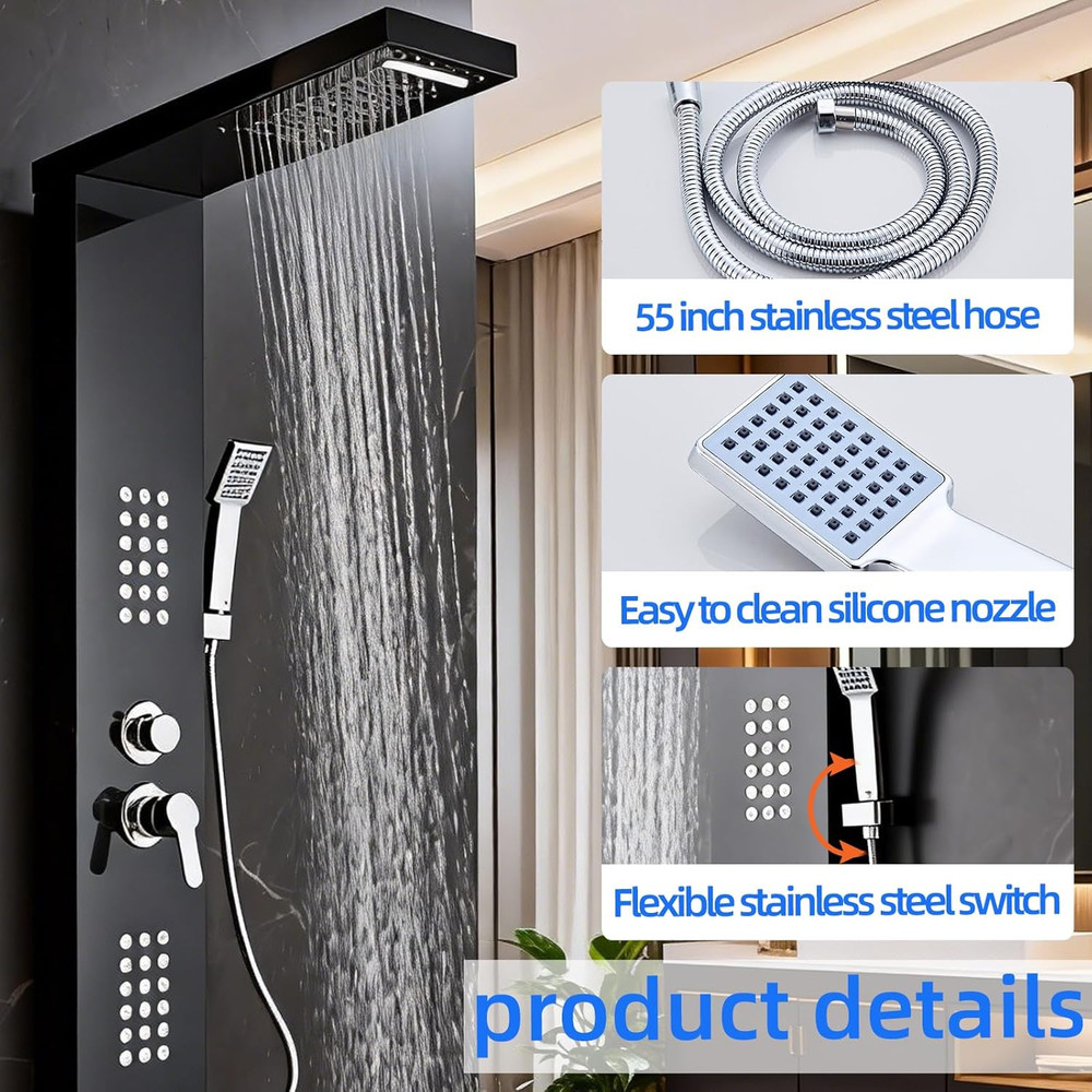 Shower Panel Tower System 5-In-1 Shower Panel Tower with Powerful Body Massage,