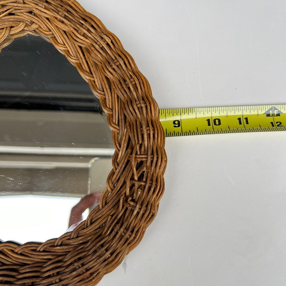 Wicker Hand Woven Boho Handheld Hanging Loop Vanity/Bathroom Mirror Vintage 1970