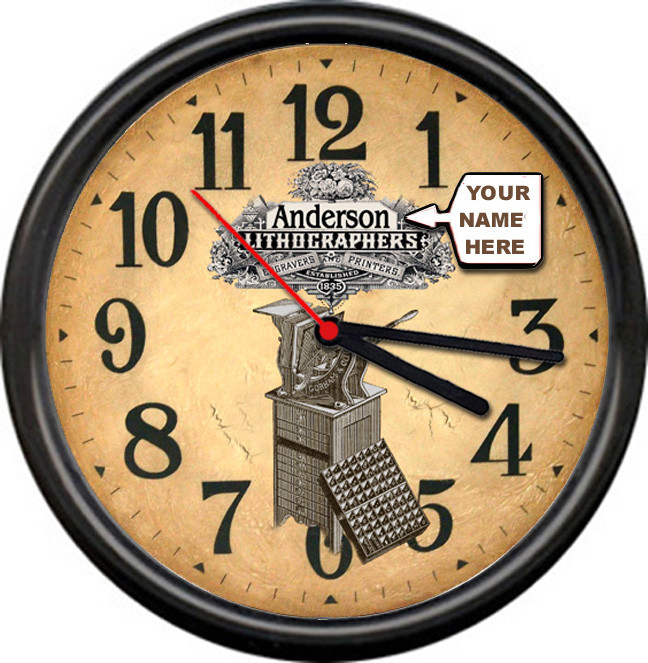 Personalized Printers Lithographers Printing Press Company Retro Sign Wall Clock