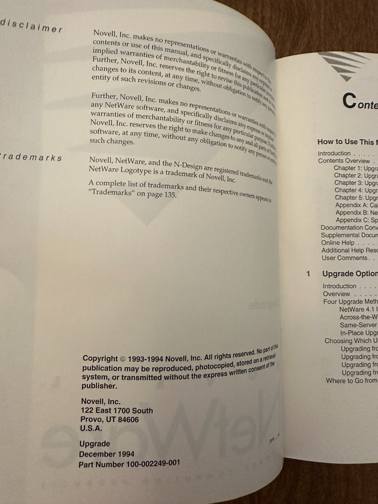 Novell Netware 4 Upgrade Vintage 1994 Network Computing Products Manual