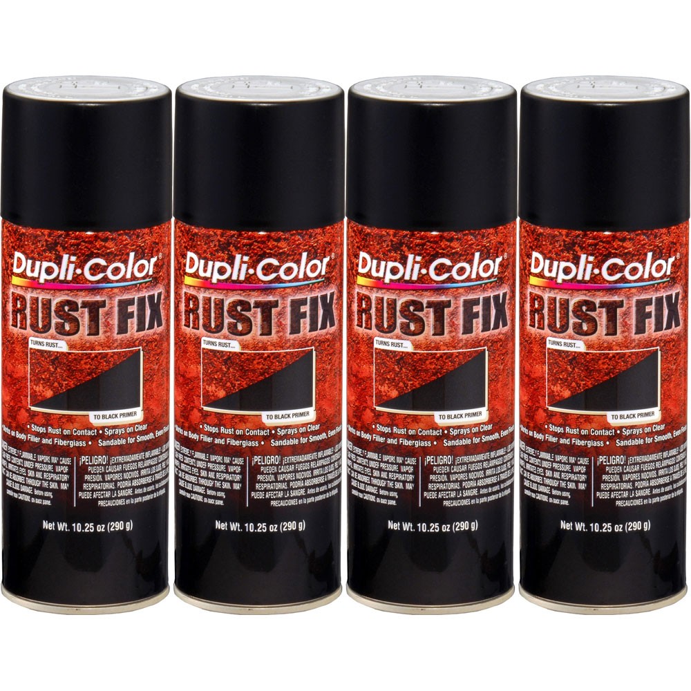Duplicolor RF129 (4-Pack) Rust Neutralizer Rust Fix, Flat Black, 10.25oz Aerosol