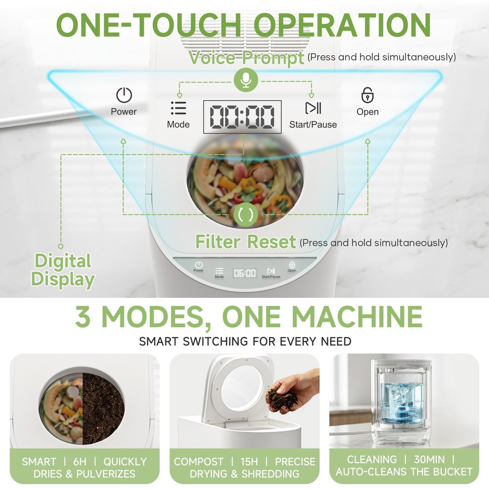 Blusmart 5.5L Electric Kitchen Composter 35dB Quiet Auto-Clean Odor Control