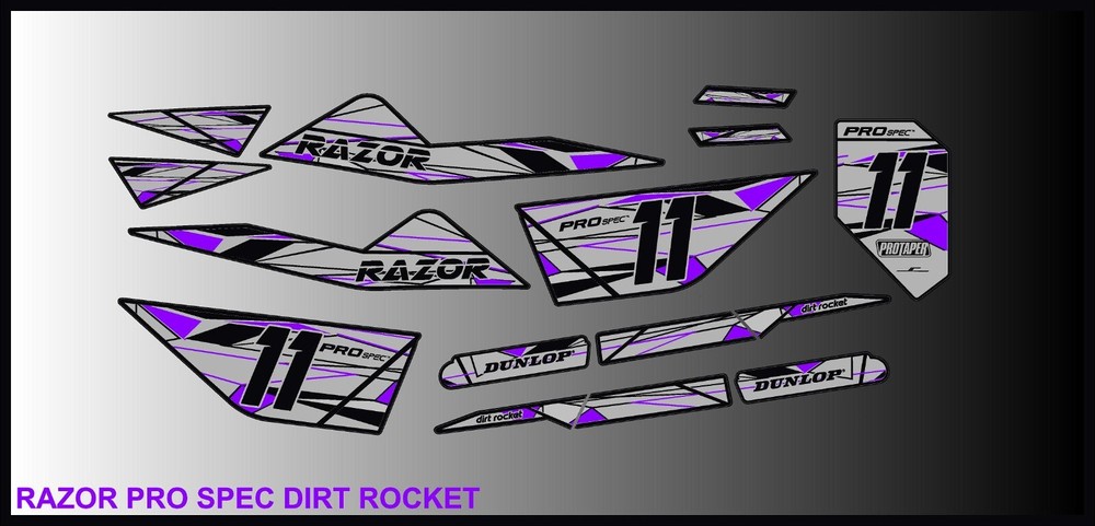 Razor Pro Spec Dirt Rocket Graphics kit decals  THICK AND HIGH GLOSS ......