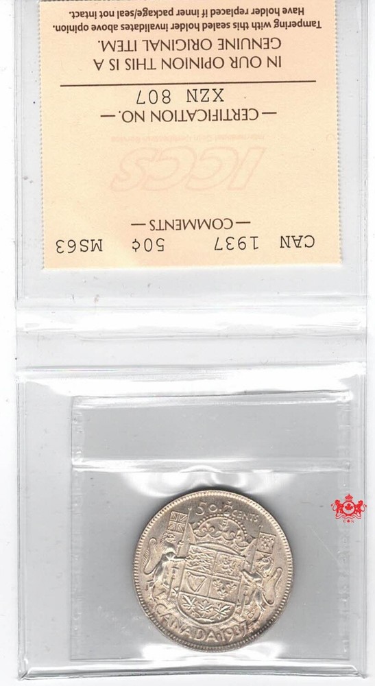 1937 Canada 50 Cents - ICCS MS63 - XZN 807