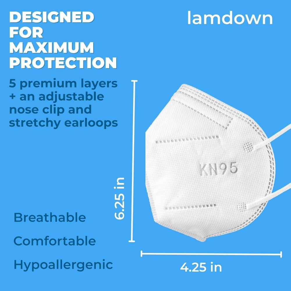 50-Pack KN95 Face Masks, 5-Layer Protection, Individually Wrapped