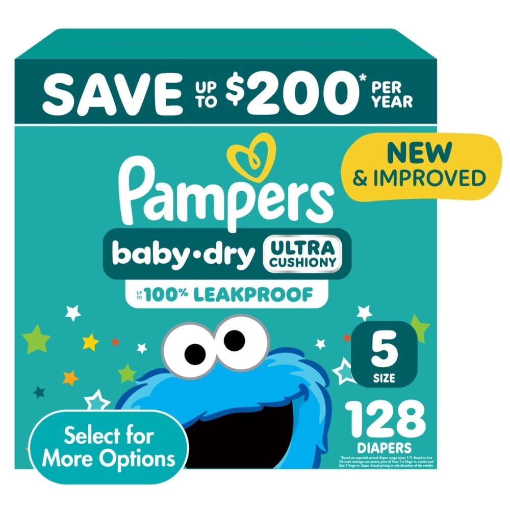 Baby Dry Diapers Size 5, 128 Count (Select for More Options)
