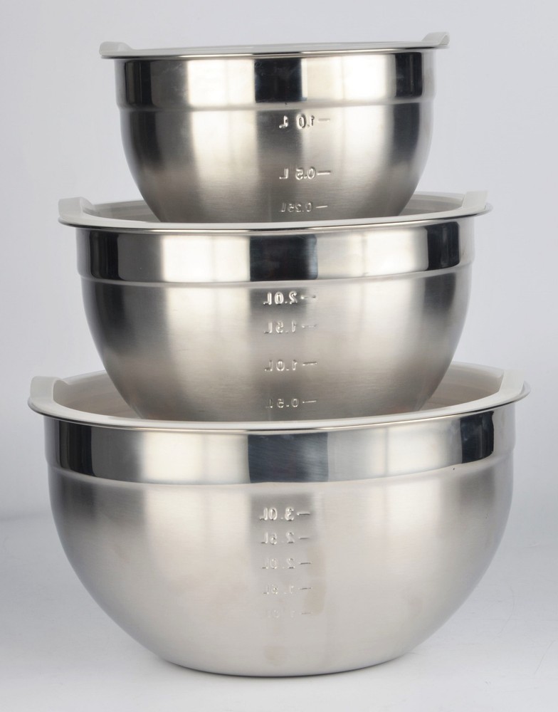 Stainless Steel Mixing bowl 3 Pcs set with lids/Stackable