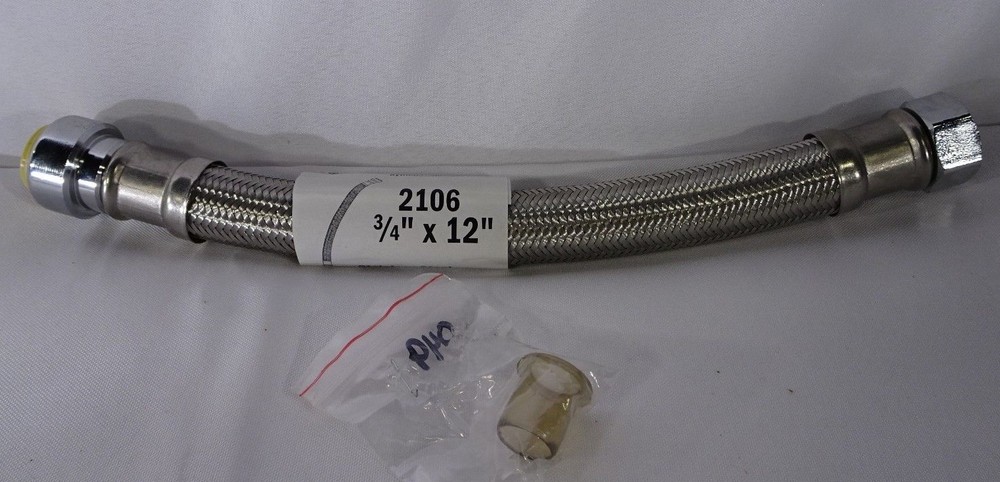 3/4"x12" Stainless Steel Water Heater Supply Push-Fit Connector TF