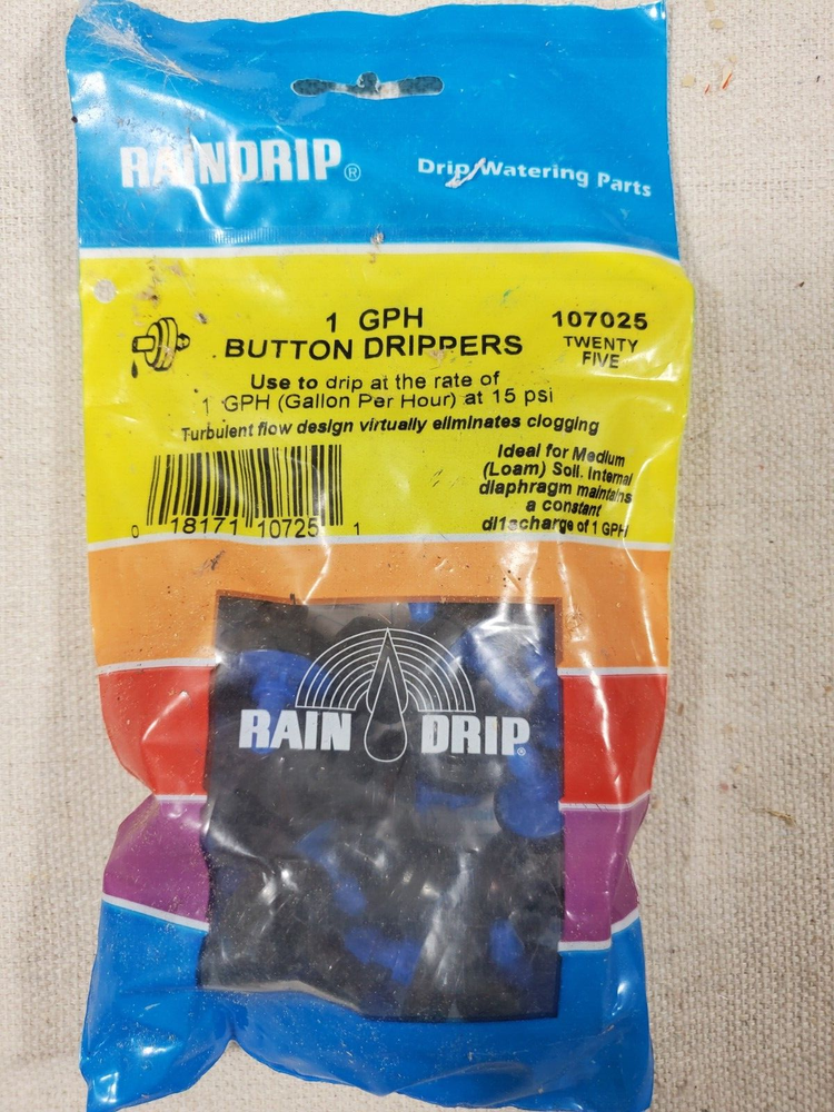 Rain Drip System 107025, 1 GPH Button Drippers - QTY 25