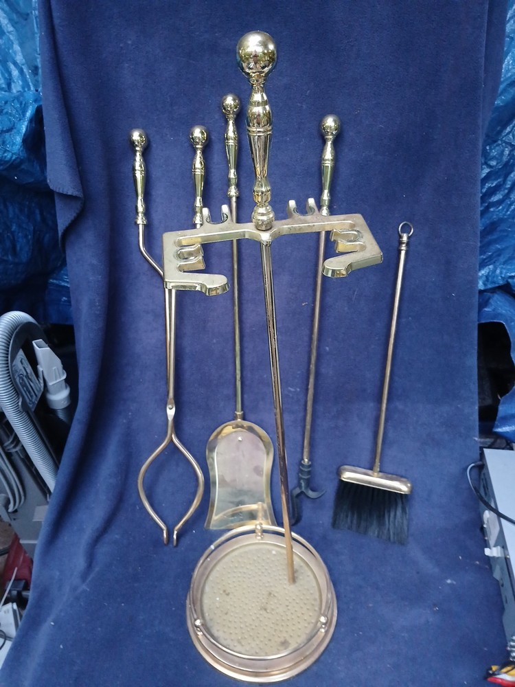 Ball Top 4 Pcs Brass Fire Tool Set Made In Taiwan.