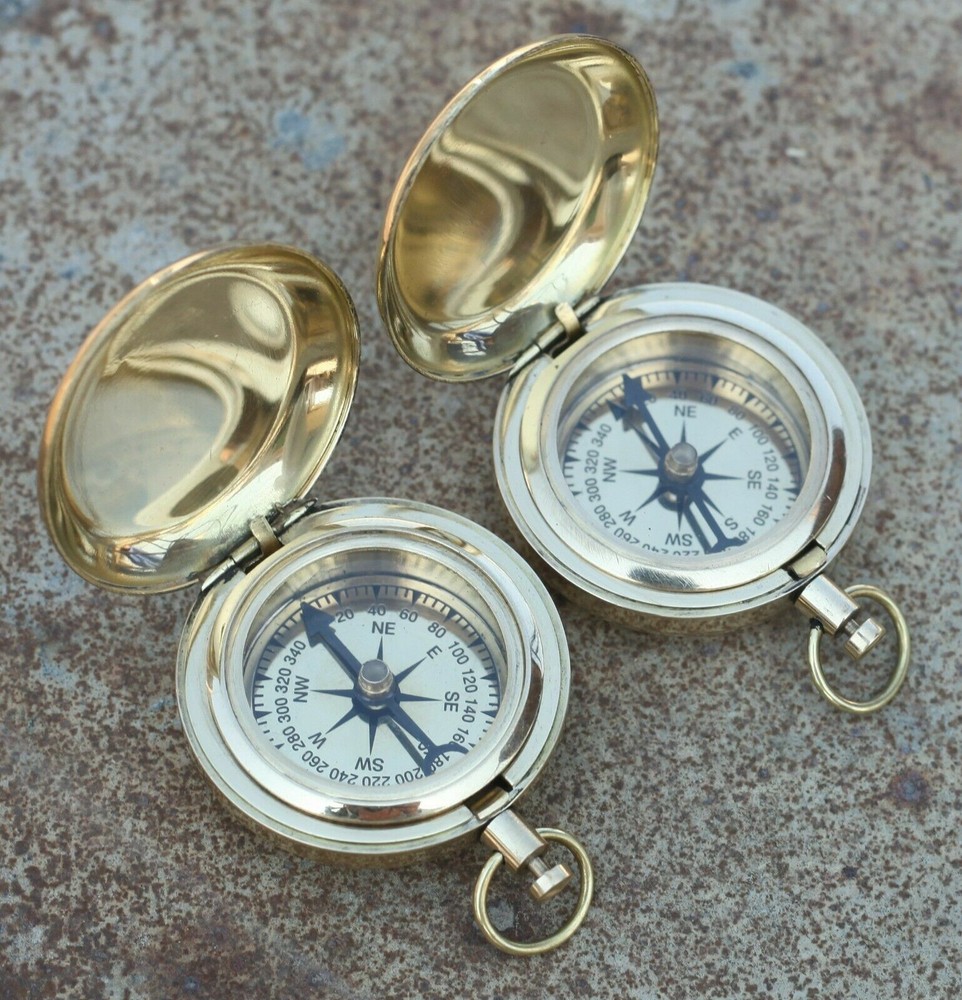 Nautical Brass Push Button Compass Marine 2'' Pocket Compass Set of 100 Unit