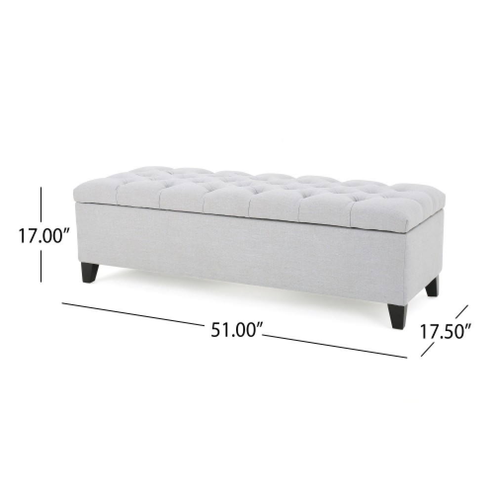 Light Gray Storage Ottoman Bench, Button Tufted Diamond Stitch Extra Seating