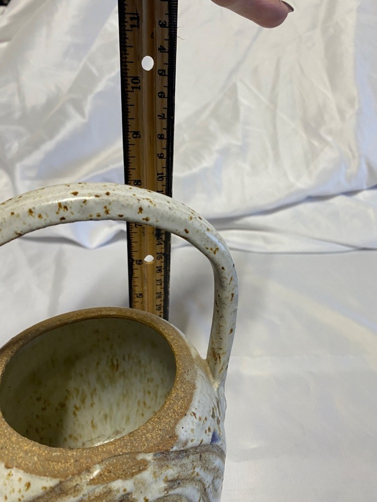 Handmade Glazed Studio Signed by Artist 1973 Textured Pottery Basket