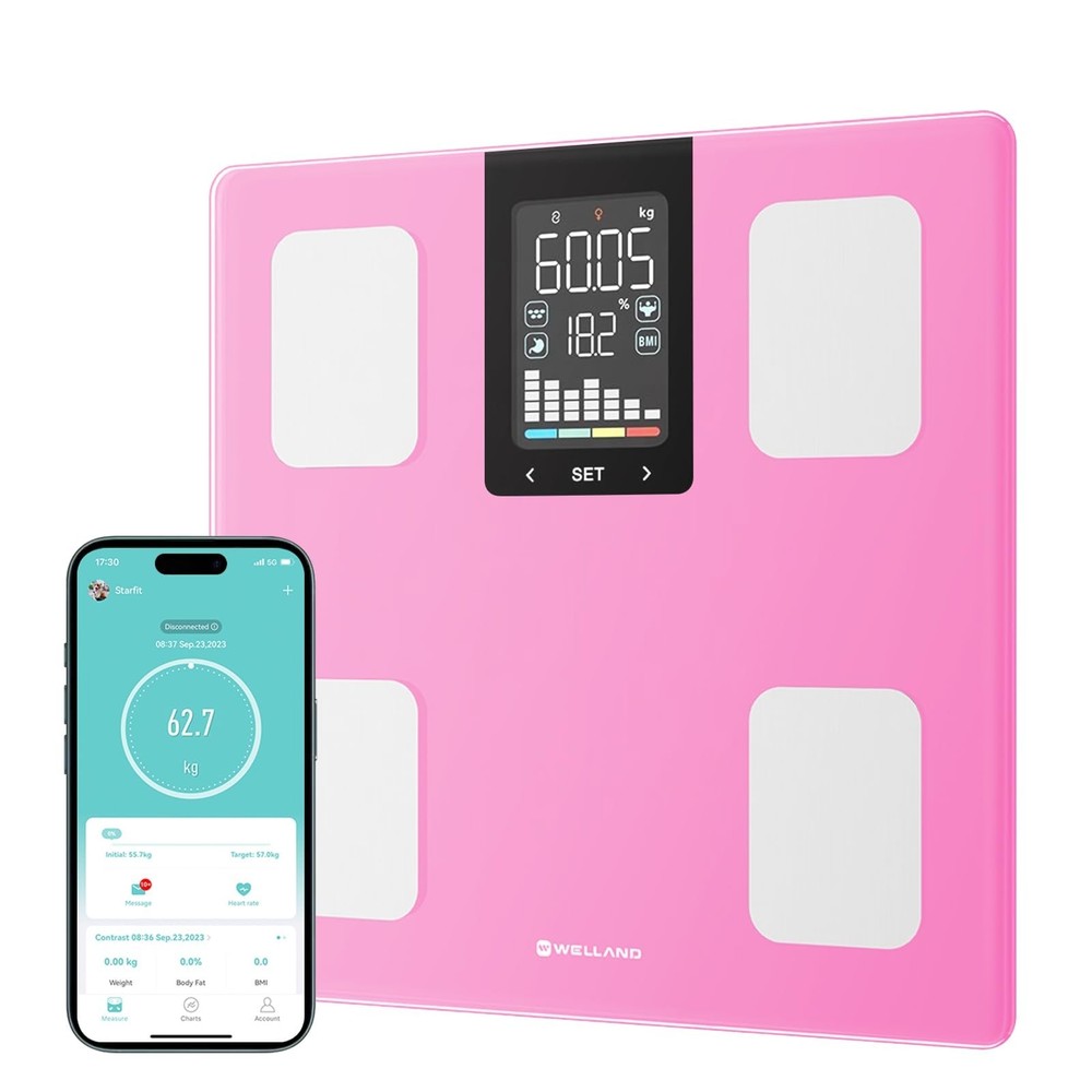 FITDAYS Smart Body Fat Scale, Bluetooth Composition Analyzer, 400lbs (Pink, 1...