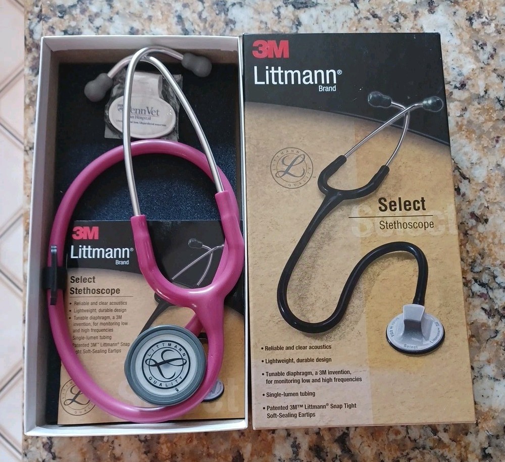 3M Littmann Select Lt-Wt Stethoscope 28" 2296 Raspberry W/ID Tags~Box~ Manual