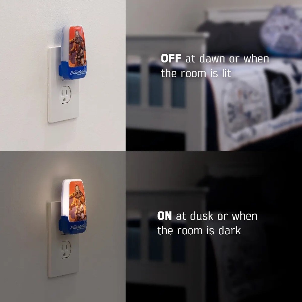 Star Wars The Mandalorian Light Sensing LED Night Light, 2 Pack, Blue/Green