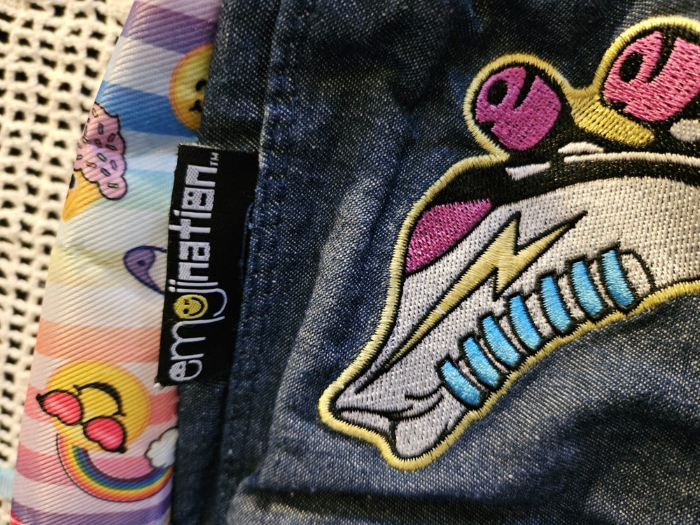 Emojination Backpack In Denim With Multiple Patches