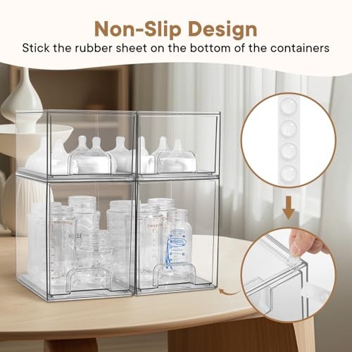Baby Bottle Organizer, 4 Pack Clear Space-Saving Stackable 2 High + 2 Small